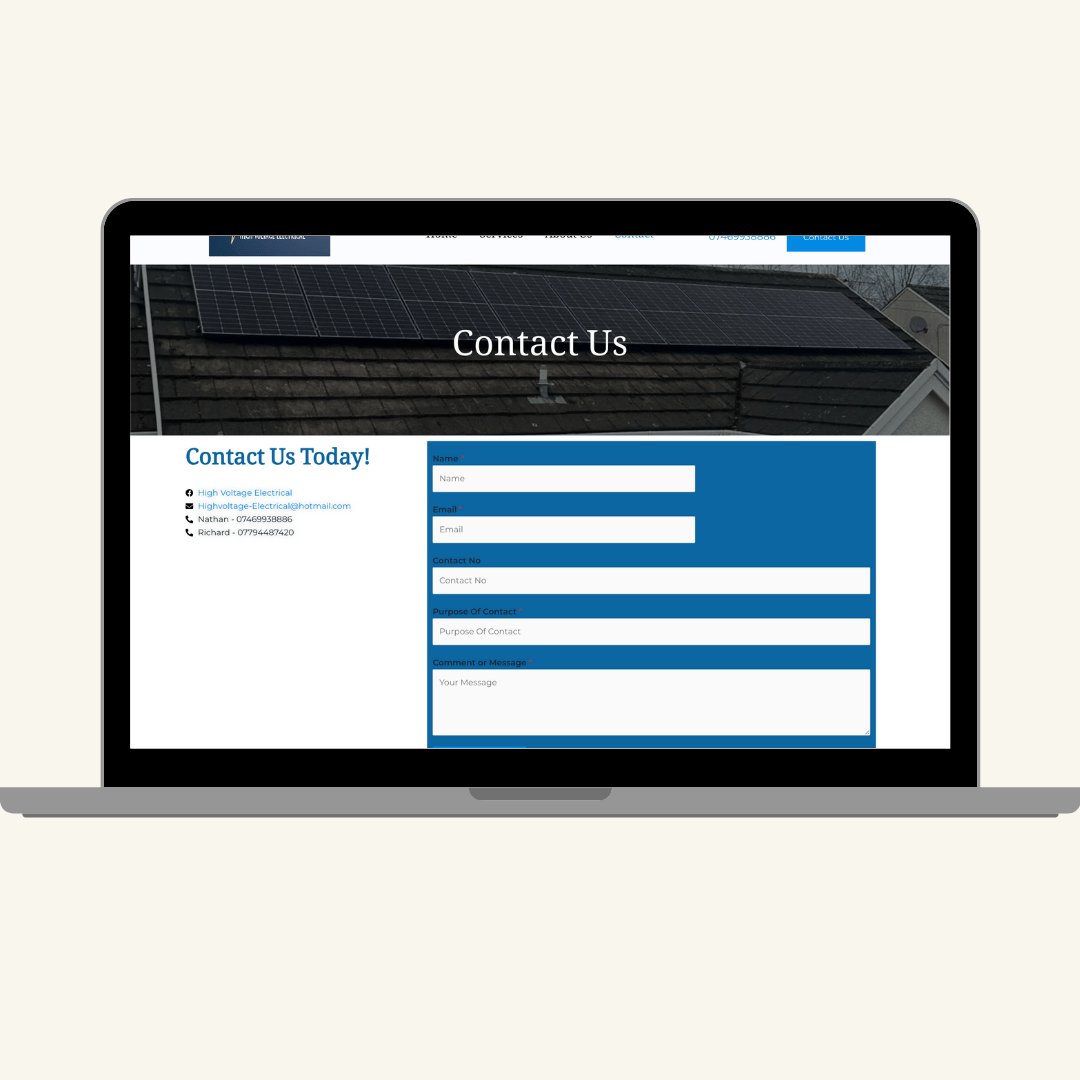 Screenshot of the Contact Us page for the high voltage electrical company, designed by MardenDigital