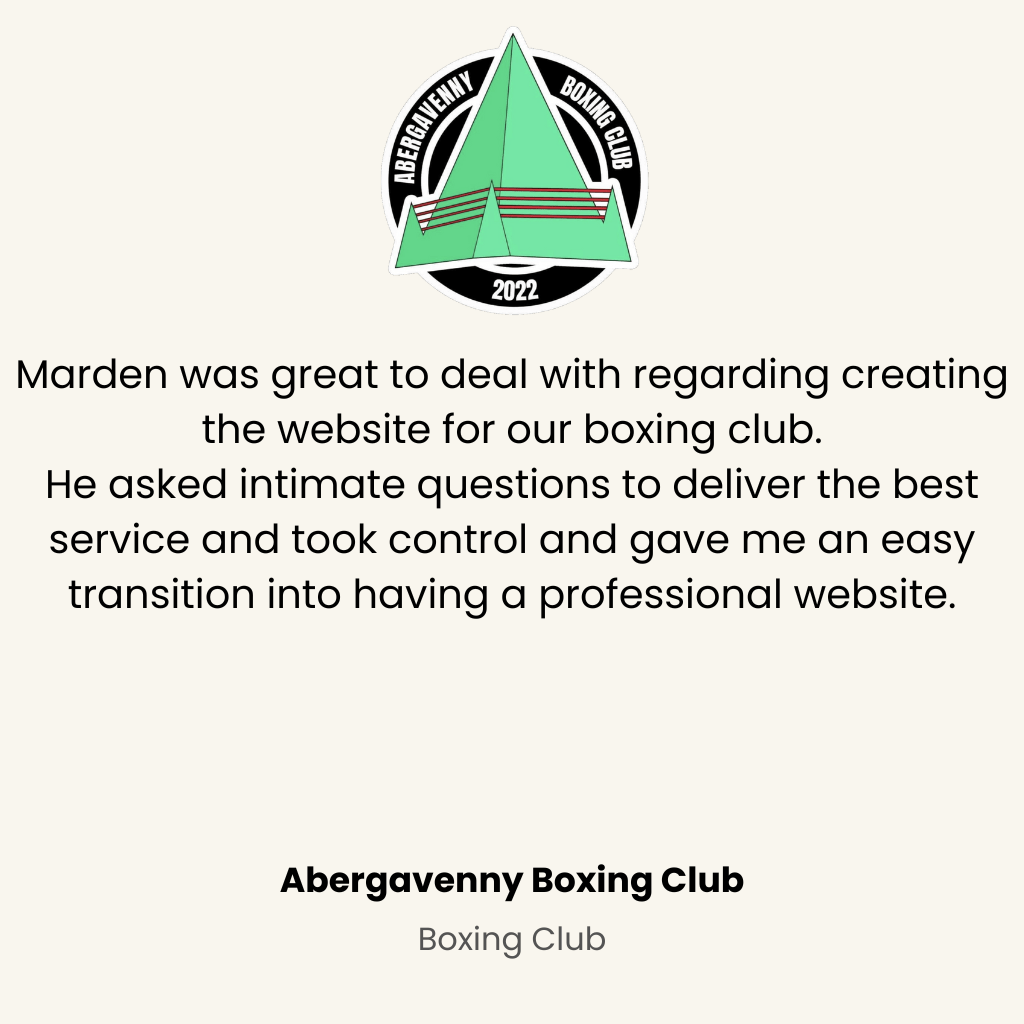 Testimonial from Abergavenny Boxing Club to MardenDigital