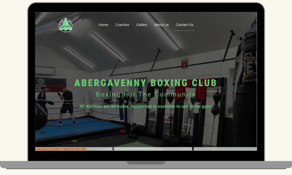 Screenshot of Abergavenny Boxing Club homepage built by MardenDigital