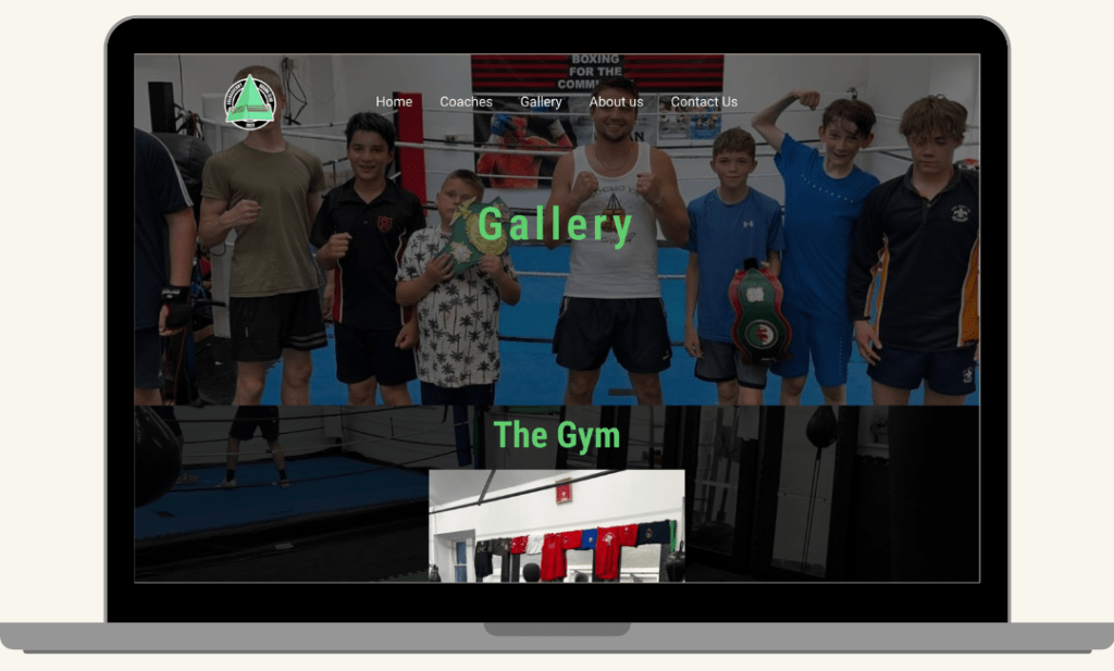 Screenshot of the Abergavenny Boxing Club gallery section featuring photos of the gym, training sessions, and competitions, built by MardenDigital