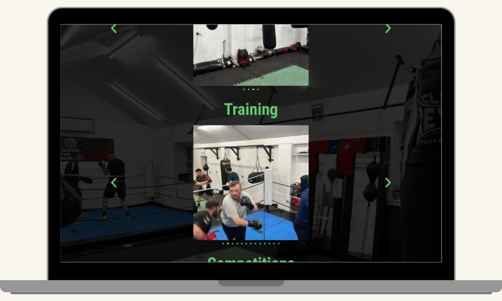 Screenshot of the training photos section from the Abergavenny Boxing Club gallery page, built by MardenDigital