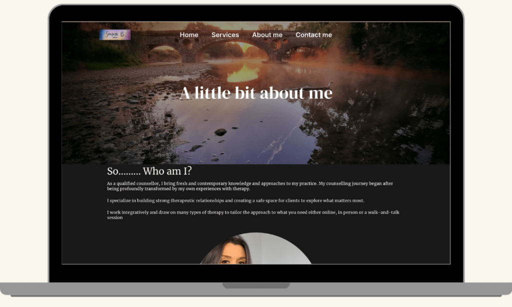 Screenshot of the About Me page on the Gemma B Therapy website, built by MardenDigital