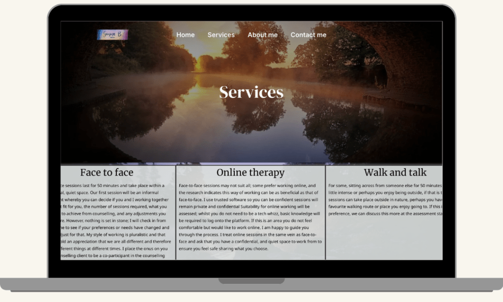 Screenshot of the Services page on the Gemma B Therapy website, built by MardenDigital