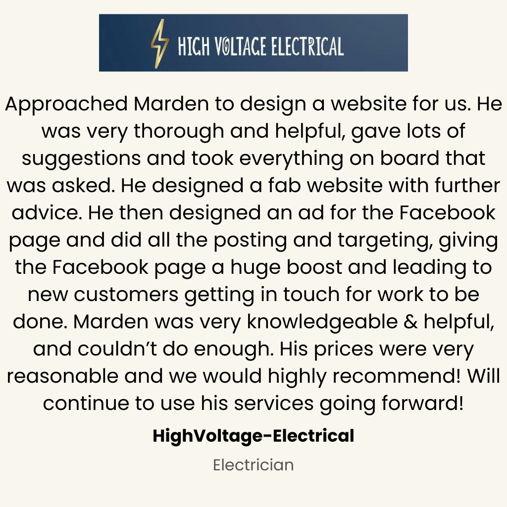 Testimonial from High Voltage Electrical to MardenDigital