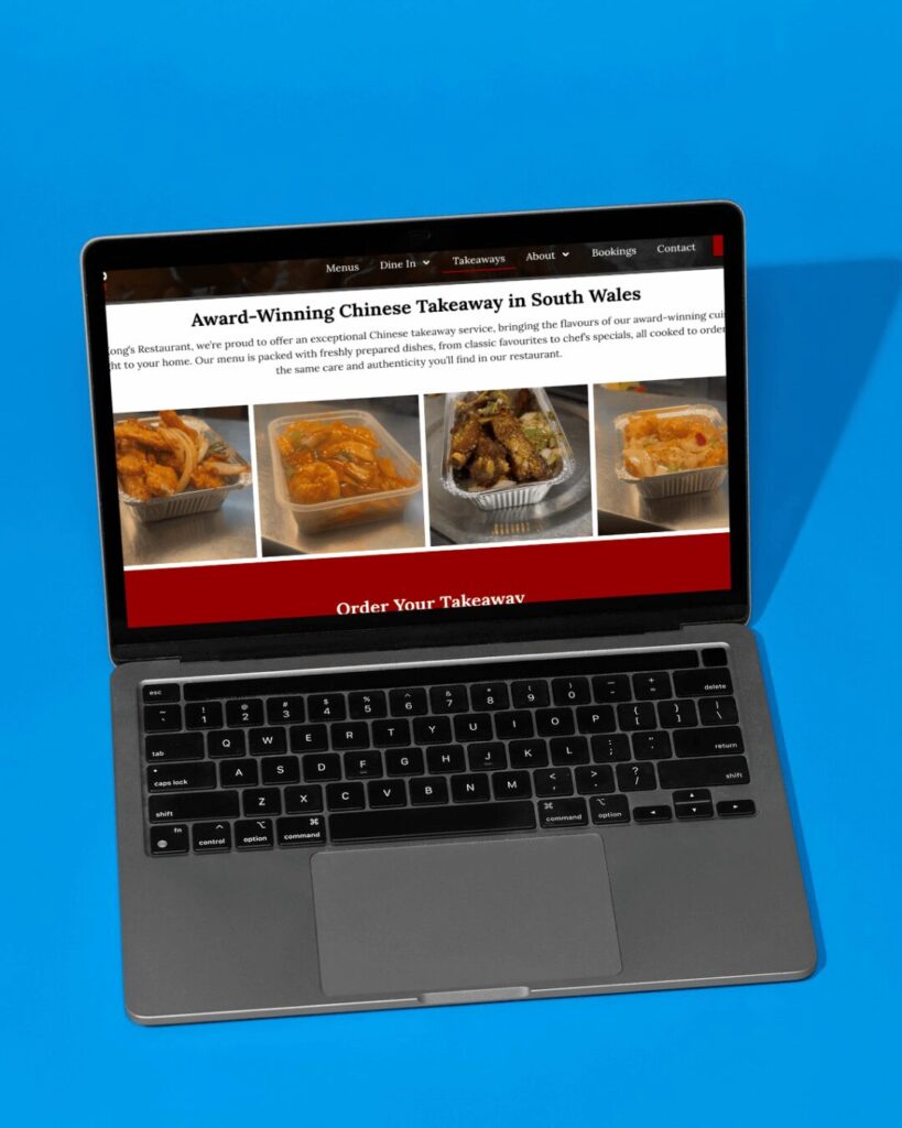 Kong’s Restaurant website design displayed on a laptop